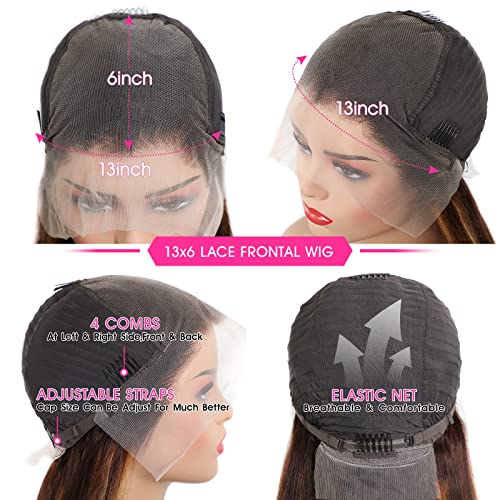 Lemoda Outlet Deals 13x6 Highlight Ombre Lace Front Wig Human Hair 180 Density 20 Inch Straight Transparent Lace Pre Plucked Honey Blonde Human Hair Wigs for Women P4/27 Color