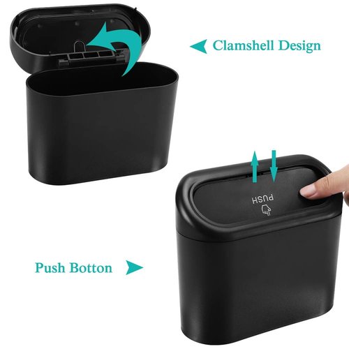 Accmor Car Trash Can with Lid, Mini Auto Dustbin Garbage Organizer Holder 2 Packs, Automotive Storage Container Bin with 60 Pcs Bags for Vehicle, Home, Office