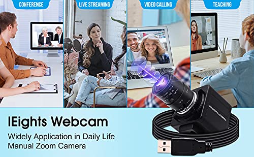 4K USB Camera Manual Zoom Webcam 2.8-12mm Variable Focus PC Camera for Computer Mini UVC USB2.0 Web Camera IMX317 Varifocal USB with Camera Industrial Video Close-up Camera for Laptop Android Mac
