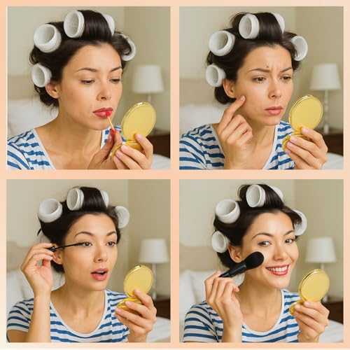 8 Pcs Compact Mirror for Purse, Portable Folding Compact Mirror, Double-Sided 1X/2X Magnifying, Metal Round Shell, Mini Travel Makeup Mirror for Women Bridesmaid Gifts (Gold)