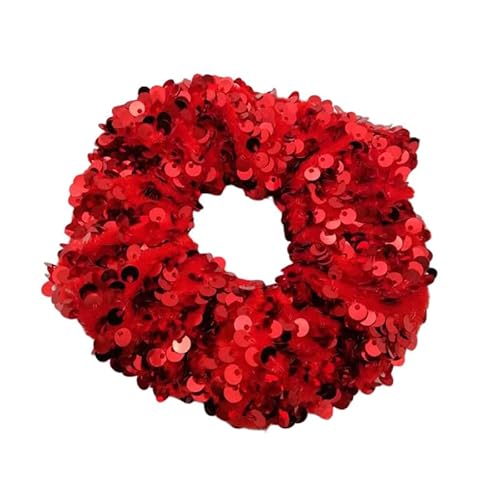 7 Pcs Sparkle Mermaid Sequins Dance Scrunchies Cheer Hair Scrunchies For Thick Hair School Performance Scrunchy Sports Ponytail Holder Wrist for Girls Cosplay Show (Red)