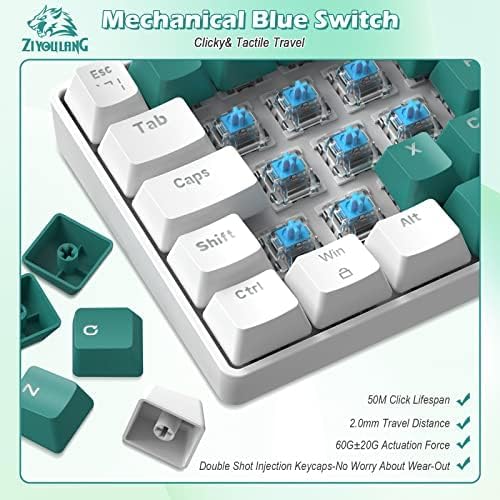 ZIYOU LANG RK-T60 Wired Mechanical Gaming Keyboard and Mouse Combo Portable with Rainbow Backlit 62Key NKRO 6400DPI RGB Honeycomb Mice Coiled Aviator Cable for PS4/PC/WIN Gamer(Light Gray/Red Switch)