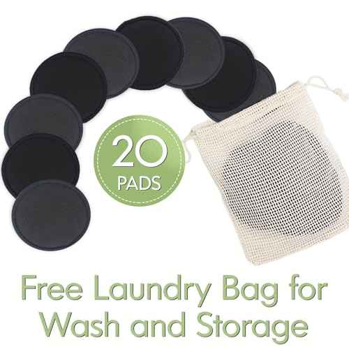 Reusable Makeup Removal Pads - 20 Pack with Laundry Bag - Soft Black Reusable Cotton Makeup Remover Pads for Face - Washable Bamboo Cotton Rounds