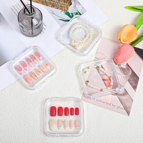 24 pcs Press on Nails Storage Boxs with 120 Pcs Adhesive Double Sided Tape Acrylic Nail Display Box Artificial False Nail Box Organizer Fake Nail Case Transparent Nail Packaging Boxes for Nail Salon