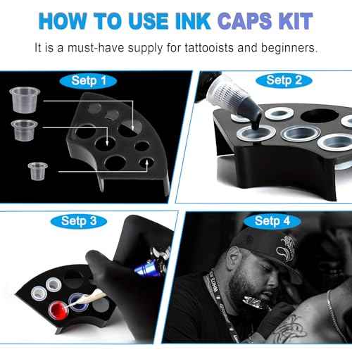 303Pcs Tattoo Ink Caps Kit - Emalla 3Pcs Black Tattoo Ink Cups Holder with 300Pcs Tattoo Ink Caps 100 Small 100 Medium 100 Large Tattoo Ink Cups Tattoo Ink Container Tattoo Kit Tattoo Supplies