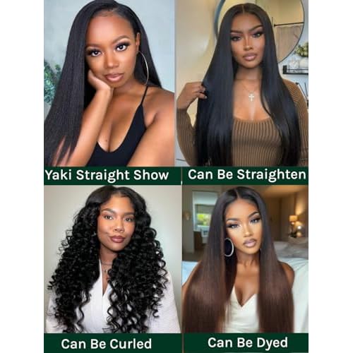 KLAIYI Yaki Straight V Part Wig Human Hair Glueless Upgrade U Part Wig No Leave Out No Gel Machine Made Clip In Half Wigs for Women Beginner Friendly 30S Ready to Wear Kinky Wig Natural Color 18Inch