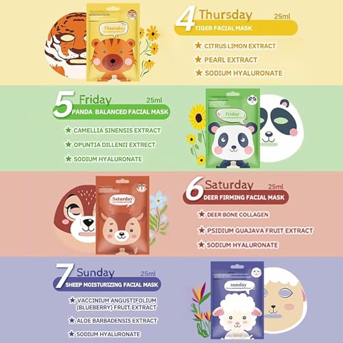 7 Pack Face Mask Skin Care for Kids, Animal Character Kids Face Mask, Spa Party Supplies for Girls, Sleepover Party Supplies for Girls, Teen Girl Gifts, Stocking Stuffers for Women