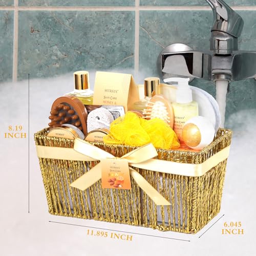 Bath Gift Basket Set, Spa Kit Gifts for Women Men, 18 Pc Almond Milk & Honey Large Spa Gift Basket Luxury Bath Set Relaxing Self Care Pampering Gifts for Birthday, Christmas, Mothers Day Gift Baskets