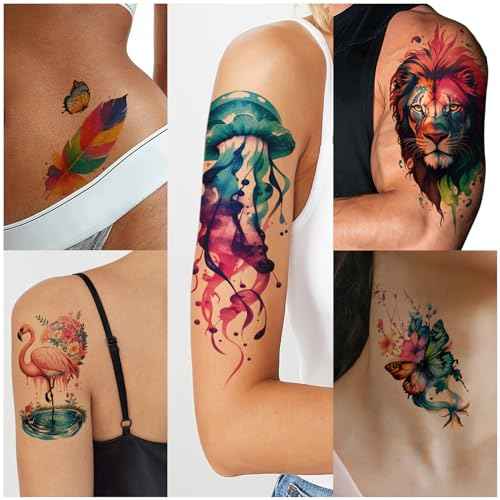 77 Sheets Temporary Tattoo, 17 Sheets Half Arm Flower Lion Tiger Cat Owl Parrot Fake Tattoos for Adults Shoulder Neck, 60 Sheets Tiny Waterproof Temporary Tattoos Realistic for Women Girls and Kids