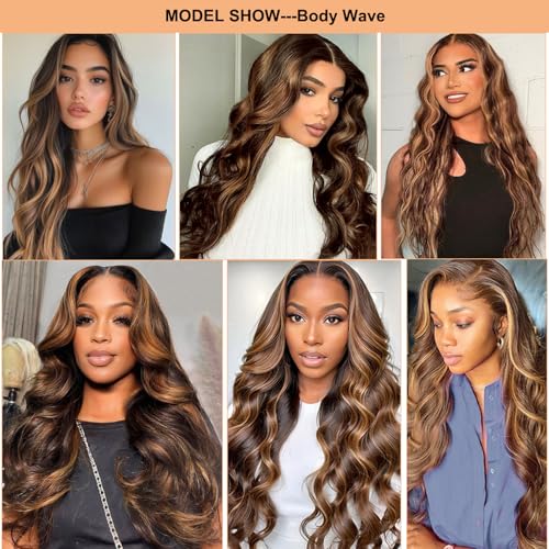 Lace Front Wig Human Hair 13x4 Highlight HD Transparent Lace Frontal Wigs Remy Human Hair High Density 4/27 10A Unprocessed Wigs with Natural Hairline for Women 26Inch