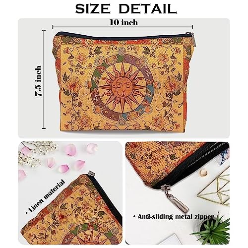 Ayxvt Boho Makeup Bag,boho cosmetic bag,Sun and Moon Makeup Bag,Hippie Flower Pouch Floral Cosmetic Bag, Boho Gifts for Women Teen Girls