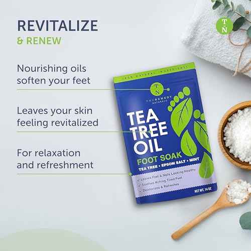 14oz Tea Tree Oil Foot Soak with Epsom Salt and Mint by Truremedy Naturals - Foot Soaking Salts for Dry and Tired Feet - Gently Exfoliates and Refreshes Feet for Soft, Supple Skin