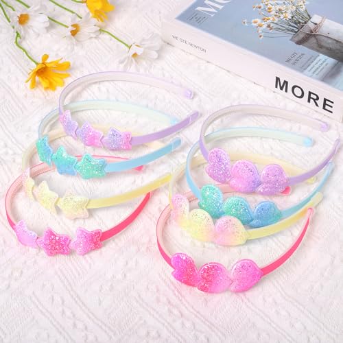 Fishdown Girls Glitter Headbands Toddler Sequin Head Bands with Teeth Non-slip Glitter Headband Hairband for Girls and Kids(8Pcs)