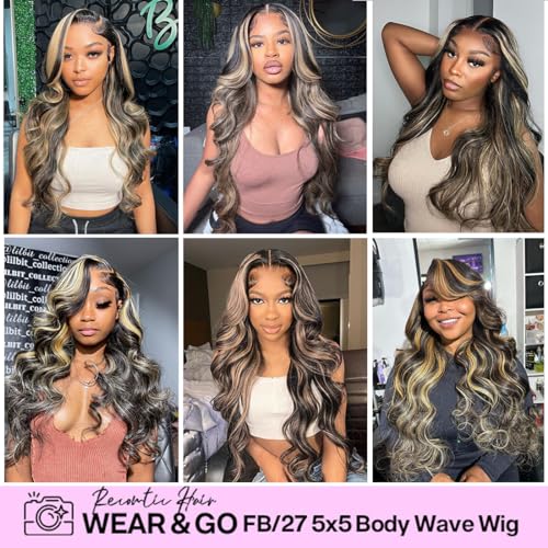 Glueless Wigs Human Hair Pre Plucked Pre Cu tHighlight Wear and Go 1B/27 5x5 HD Lace Closure Wigs Honey Blonde Body Wave Lace Front Wigs Human Hair for Women 22inch
