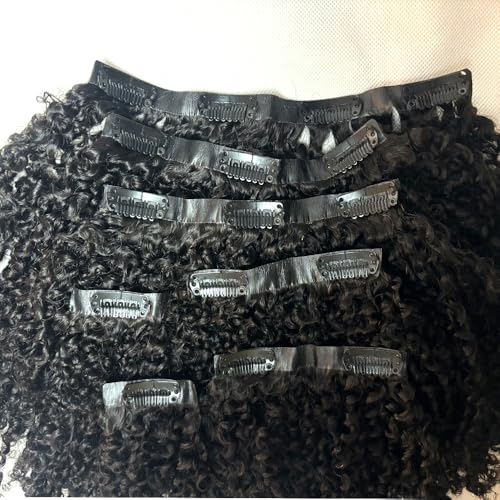 Kinky Curly Clip in Hair Extensions Real Human Hair Seamless PU Clip ins Hair Skin Weft 7pcs/set 120g 20inch for Black Women