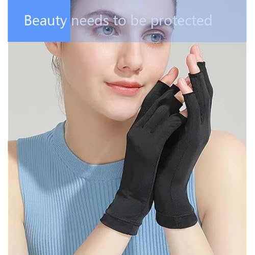 Anti UV Gloves for Gel Nail Lamp, Professional UV Protection Gloves for Manicures, Fingerless Gloves for Protecting Hands from Nails UV Light (Black)
