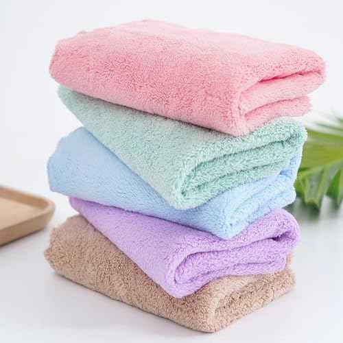 Premium Coral velvet Washcloths Set-5 Pack, Ultra Soft & Highly Absorbent Face Towels for Bath, Spa & Gym, Soft Feel Fingertip Towels Quick Drying Microfiber Hand Towel 29.5¡± x 13.8¡±Large Wash Cloths.