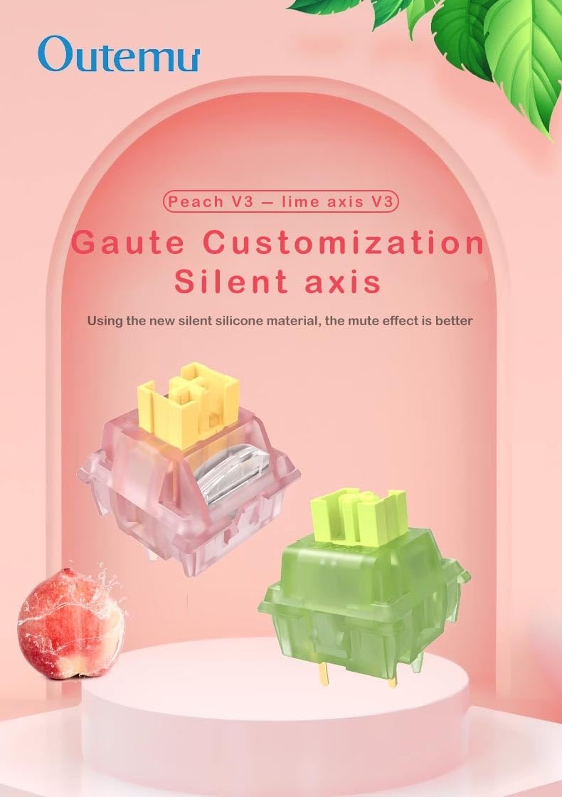 35 Pcs Outemu Silent Peach V3 Switches, Silent Mechanical Switch, 40g Pre-Lubed Linear Silent Keyboard Switches,Outemu Honey Peach