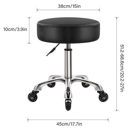 WKWKER Heavy Duty Rolling Stool with Wheels Hydraulic Swivel Adjustable Rolling Stool Ergonomic Thick Leather Seat Chair for Kitchen Drafting Lab Office Salon Massage – Black