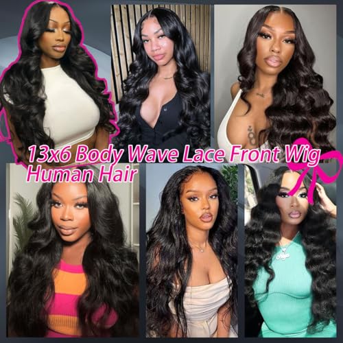 20 Inch 13x6 Body Wave Wigs for Women 220% Density Lace Frontal Wig Human Hair Pre Plucked Body Wave Glueless Lace Front Wig Human Hair Natural Color Wigs