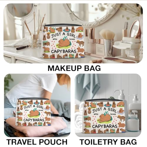 Animal Lovers Gifts Makeup Bag for Teen Girls Women, Birthday Christmas Gift for Capybaras Lovers Pet Owner Sister Bestie Just a Girl Who Loves Capybaras Travel Toiletry Cosmetic Bag for Purse