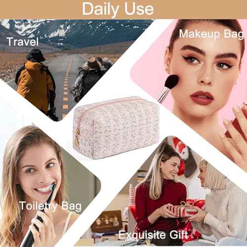 Makeup Bag Travel Cosmetic Bag for Women Girls, Zipper Make Up Pouch, Floral Flowers Toiletry Organizer Makeup, Portable Storage Cosmetic Travel Cloth Bag (Pink)