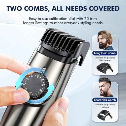 VivaEase Vacuum Beard Trimmer for Men - 90min Cordless IPX6 Waterproof/Smart Hair Collector, 2 Combs 20mm Adjustable Combs & SkinSafe Precision Blades