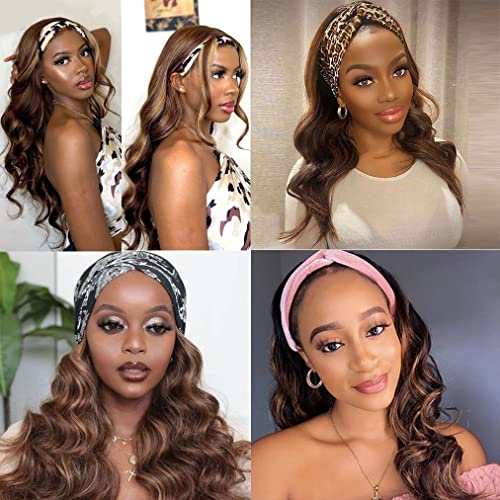 Ombre Headband Wig Human Hair #4/27 Highlight Body Wave Headband Wig 22 Inch Glueless None Lace Front Wig Brazilian Virgin Human Hair Wigs for Black Women Wear and Go Wig 150% Density