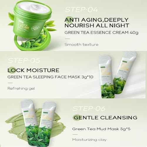 Green Tea Skincare Set, 19-In-1 Skincare Gift Set, With Natural Extracts,Cleanser,Face Serum, Face Cream, Eye Cream, Facial Mask And Mud Mask,Moisturizing Skincare Set For Teen Girls