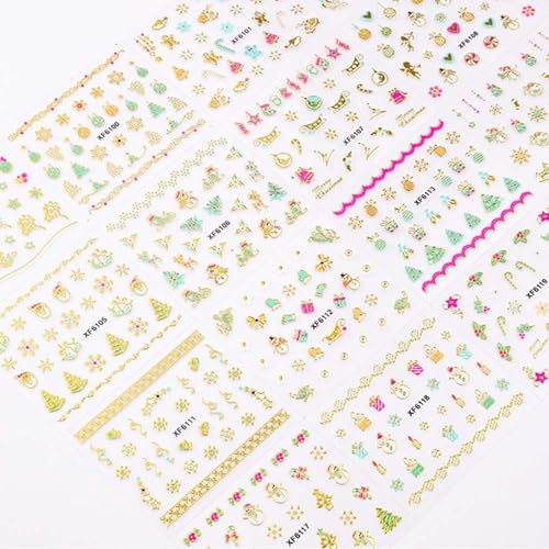 24Sheets Christmas Nail Art Stickers 3D Self-Adhesive Nail Decals Snowflake Santa Claus Elk Snowman Nail Pegatinas U?as Supplies Holiday Nail Art Design Decoration Accessories