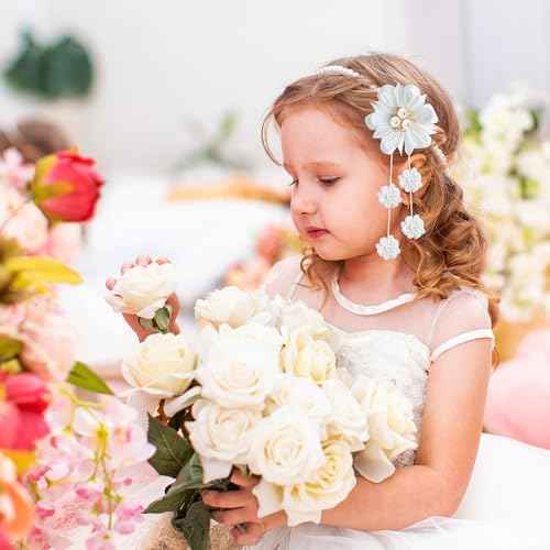 Flower Ribbon Bows Clips - 10pcs Colorful Flower Hair Accessories Grosgrain Ribbon Bows Alligator Clips Pendants Barrettes Hair Accessories Baby Girls Toddlers Kids Teens(5 Designs in Pairs)