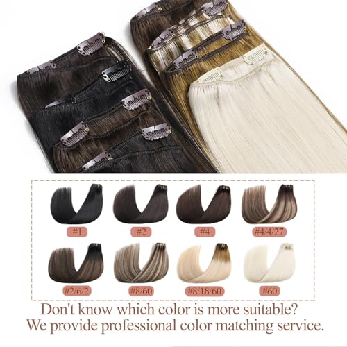 Clip in Hair Extensions Real Human Hair, Straight Remy Hair Extensions Clip ins 24 Inch #60 Platinum Blonde Human Hair Extension for Women Reusable 80g/2.82oz 5pcs