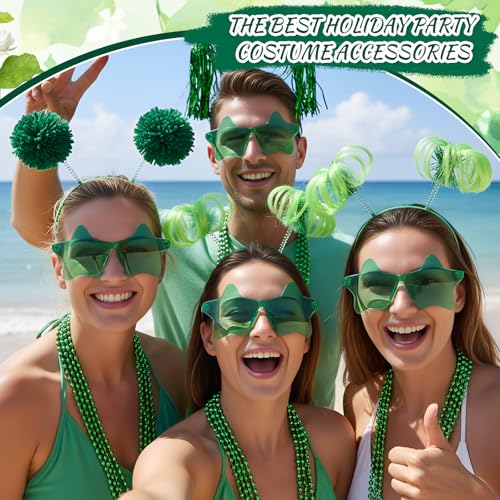 50 Pcs Green Holiday Party Accessories Pom Pom Party Headbands Star Shape Sunglasses Bead Necklaces Stuff Favors for Birthday Wedding Supplies(Classic)