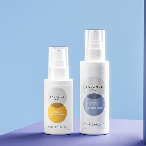 Balance Me Plump + Brighten Skin Care Set, Includes Vitamin C Repair Serum & Collagen Boost, Ultimate Holiday Skincare Gift Set for Women