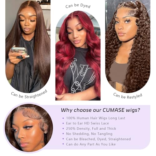 250 Density Body Wave Chocolate Brown Wig, 13x6 Lace Front Wigs Human Hair Pre Plucked, 100% Real Human Hair 4# Brown Wig for Women 16 Inch