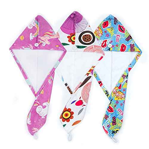 ELLEWIN Microfiber Hair Drying Towels for Kids, 3 Pack Wet Hair Towel Wrap Turban for Girls Children Women, Quick Dry Twisty Hair Towels Wrap for Curly Long Thick Hair Anti Frizz