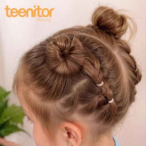 Teenitor Small Donut Hair Bun Maker Set - 2 Dark Brown 2 Light Brown Small Size Hair Bun Maker, Hair Donuts for Buns Kids, 5 Elastic Bands, 20 Hair Pins, Bun Maker For Kids