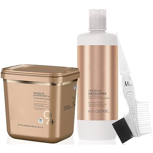 BlondeMe Lightener 9+ Premium Bleach 800 grams, Blonde Me Developer 6% / 20 Vol 1 Liter and M Hair Designs Tint Brush Comb (Bundle)
