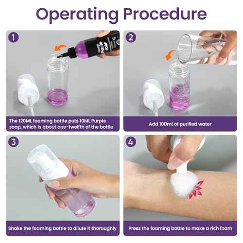 Ultra Concentrated Purple Tattoo Soap 4OZ with Foaming Bottle 120ml, Tattoo Supplies for Tattoos Piercings, Clean Skin Equipment