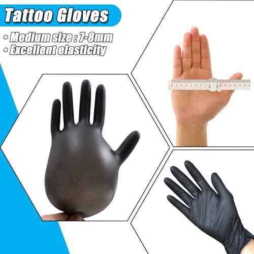 300pcs Disposable Tattoo Ink Cups (8mm/11mm/15mm) + 2 Black Ink Caps Holders + 100 Black Nitrile Gloves, Complete Tattoo Supplies Kit for Artists & Studio