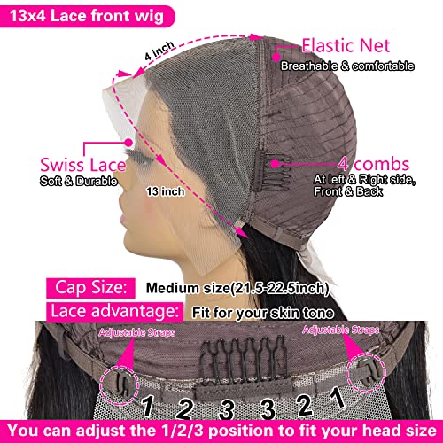 Bob Wig Human Hair 16 Inch 13x4 HD Frontal Bob Wigs Human Hair Pre Plucked with Baby Hair Straight Wigs for Black Women 180% Density Natural Black Wig