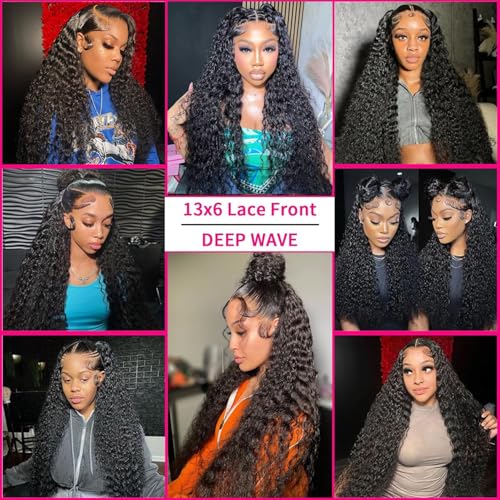 22 Inch Deep Wave Lace Front Wigs Human Hair 180% Density 13x6 HD Lace Frontal Wigs Human Hair Pre Plucked with Baby Hair Deep Curly Wigs for Black Women Natural Color