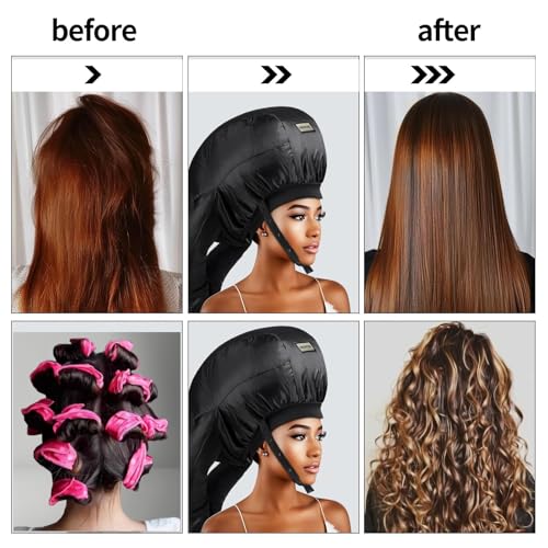 Hooded Hair Dryer Bonnet,Upgraded Dual-Tubes Even Heat Blow&Speed up Thick or Curly Hair Drying, Deep Conditioning at Home,Portable&Universal Diffuser Attachment Cap(Size L)