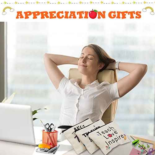 Nosiny 18 Pcs Teacher Appreciation Gifts Set 12 Teacher Keychains Bulk 6 Makeup Pouch Cosmetic Bag Thank You Gifts for Women Christmas