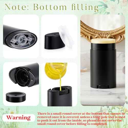 30 Pack 75ml/2.5oz Empty Deodorant Containers, Bottom Filling, Black Plastic Oval Refillable Deodorant Containers Twist up Oval Lip Balm Tube for DIY Deodorants Lipstick Crayon Lotion