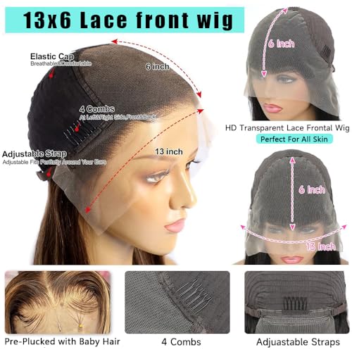 SFD Ombre Lace Front Wig Human Hair 220% Density Blond Highlighted Wig Human Hair 13x6 Brown Highlighted Body Wave 4/27 Highlight Lace Front Wigs Pre Plucked 30inch