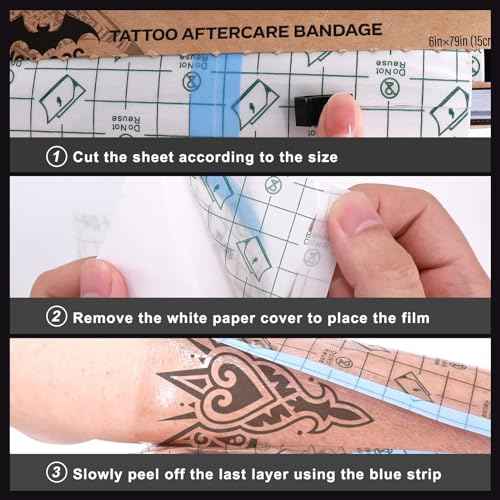 Tattoo Aftercare Bandage Roll, with Sliding Cut 6 Inch x 2.2 Yards, Second Skin Tattoo Cover Protection Transparent Film Dressing Waterproof Breathable Stretch Tattoos Supplies