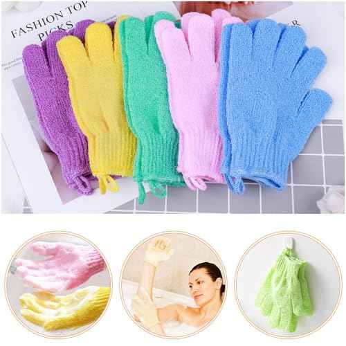 anezus Exfoliating Gloves, 6 Pairs Shower Scrub Gloves Bath Loofah Glove Exfoliating for Women to Remove Dead Skin for Body Exfoliate (6 Colors)