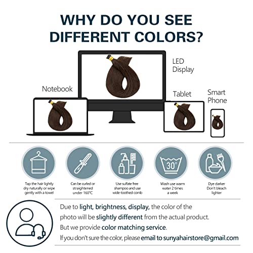 Sunya Brown I Tip Hair Extensions Human Hair 28 Inch #2 Dark Brown 50g/50Strands Straight I Tip Hair Extensions