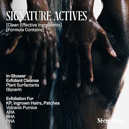 N?cessaire The Body Exfoliator. Eucalyptus. AHA/BHA/PHA. Resurface Skin. Smooth KP and Rough Patches. Hypoallergenic. Dermatologist-Tested. 180 ml / 6.1 fl oz